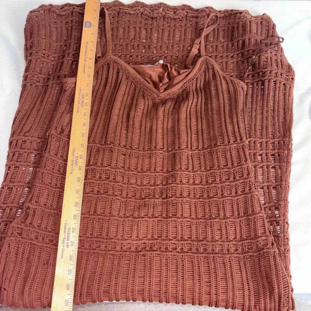 Abercrombie & Fitch Crochet Maxi Dress XXL chocolate Brown V-Neck Boho Knit new